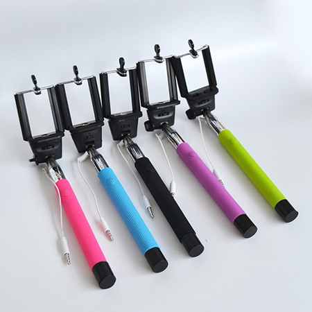 Cable take pole selfie stick for IOS and Android Smartphone